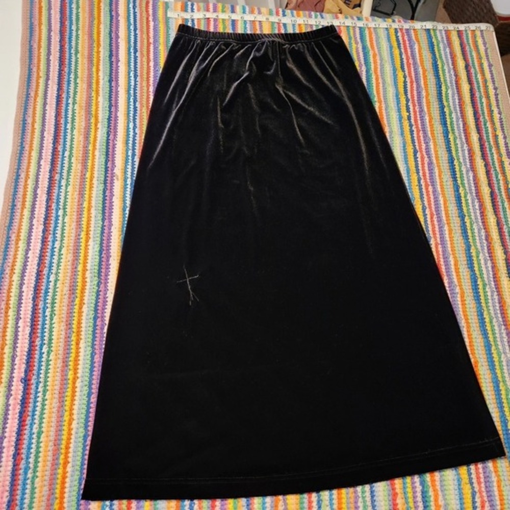 Vintage Copper Key Black Velvet Midi Skirt
